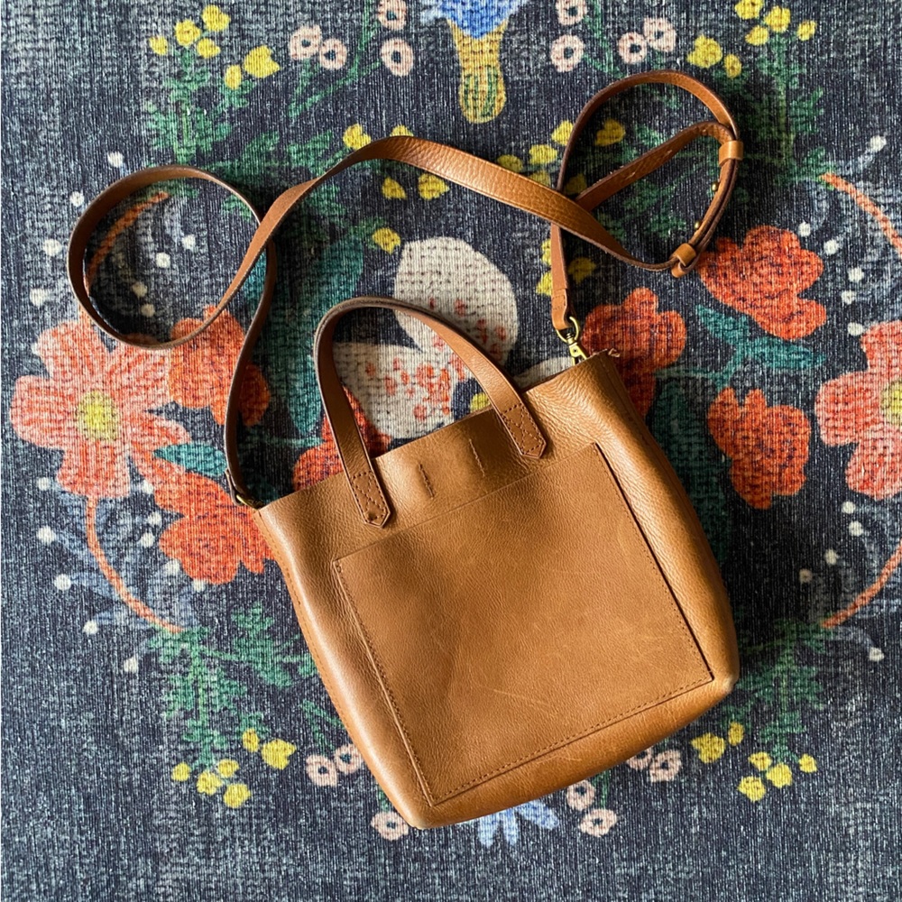 Madewell leather tan crossbody bag purse long adjus strap small transport tote